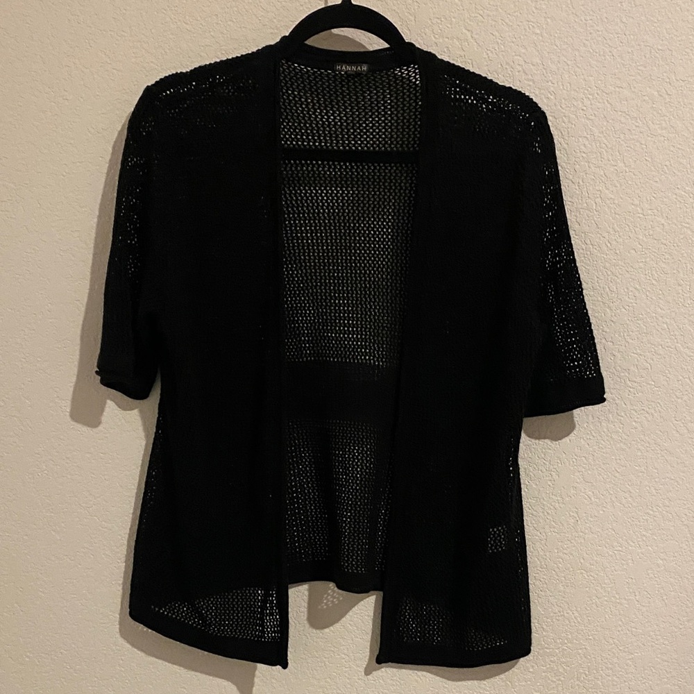 Hannah Black Open-Knit Cardigan